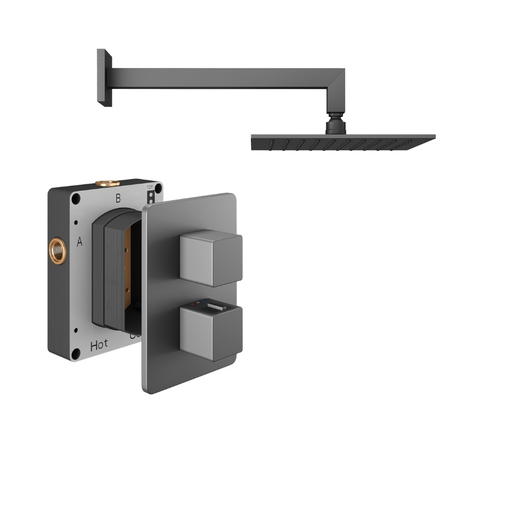 Product Cut out image of the Abacus Square Anthracite 1 Outlet Shower Pack with Fixed Shower Head